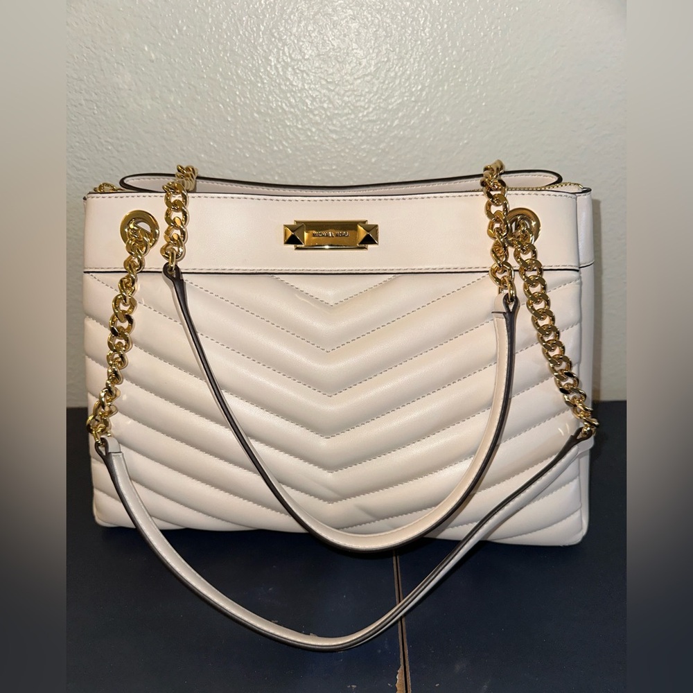 Michael Kors Cream Quilted Bag with Gold Chain